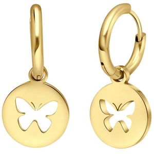 Lucardi Dames Goldplated oorbellen met vlinder - Oorbellen - Cadeau - Staal - Goudkleurig