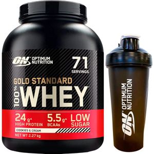 Optimum Nutrition Gold Standard 100% Whey Protein Bundel – Cookies & Cream Proteine Poeder + ON Shakebeker – 2270 gram (71 servings)