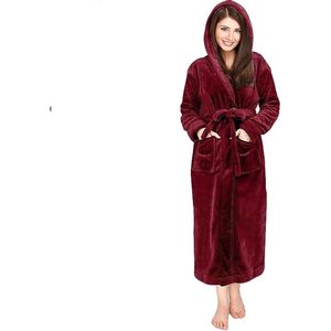 Badjas fleece maat - L - kleur – rood – capuchon- dames