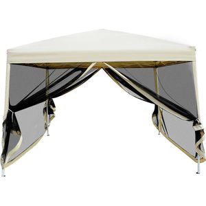 Outsunny Paviljoen partytent 3 x 3 m opvouwbare tent partytent met zijwanden staal beige 01-0280