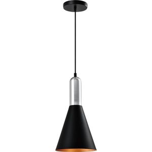 QUVIO Hanglamp modern - Lampen - Plafondlamp - Verlichting - Verlichting plafondlampen - Keukenverlichting - Lamp - E27 Fitting - Met 1 lichtpunt - Voor binnen - Metaal - D 19 cm - Zwart en zilver