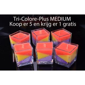 TRI-COLORE-PLUS kaars MEDIUM in glas - 5 stuks + 1 stuks GRATIS - MET HOUTEN LONT - Gemaakt door Candles by Milanne