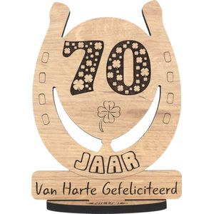 70 jaar - houten verjaardagskaart - wenskaart om iemand te feliciteren - kaart 70ste verjaardag - 12.5 x 17.5 cm