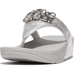 FitFlop Lulu Jewel-Deluxe Metallic-Leather Toe-Thongs ZILVER - Maat 40