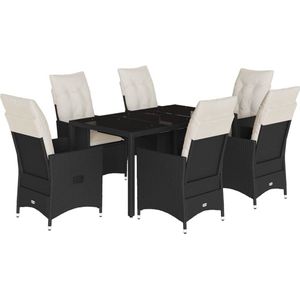 vidaXL - 7-delige - Tuinset - met - kussens - poly - rattan - zwart