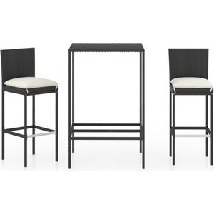 vidaXL - 3-delige - Tuinbarset - met - kussens - poly - rattan - zwart