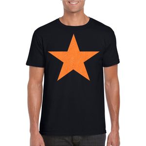 Bellatio Decorations Verkleed shirt voor heren - ster - zwart - oranje glitter - carnaval/themafeest L