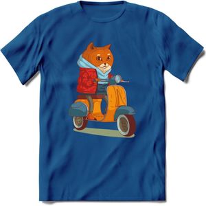 Casual scooter kat T-Shirt Grappig | Dieren katten Kleding Kado Heren / Dames | Animal Skateboard Cadeau shirt - Donker Blauw - L