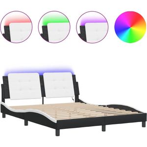 vidaXL - Bedframe - met - LED-verlichting - kunstleer - zwart - en - wit - 160x200 - cm