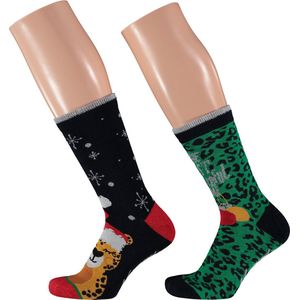 Apollo 2-Pack Foute Dames Kerstsokken Panter - Maat 36-41