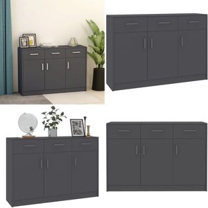 vidaXL Dressoir 110x30x75 cm bewerkt hout grijs - Dressoir - Dressoirs - Opbergkast - Opbergkasten