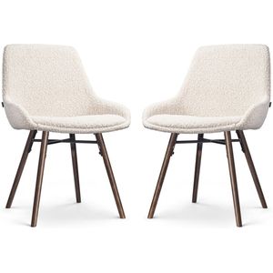 Nolon Nena-Isa Eetkamerstoelen Set van 2 Bouclé Beige - Stof - Zonder Armleuning - Houten Poten - Walnoot - Scandinavisch - Comfortabel