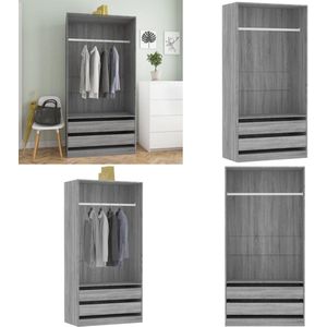 vidaXL Kledingkast 100x50x200 cm bewerkt hout grijs sonoma eikenkleur - Kledingkast - Kledingkasten - Garderobekast - Slaapkamerkast