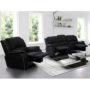 Driezits relaxbank en relaxfauteuil van microvezel HERNANI - Zwart L 210 cm x H 99 cm x D 96 cm