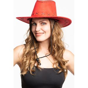 Partychimp Voordeelverpakking 6 pack Cowboy Hoed Rood Suedelook - One Size – Unisex – 6 pack