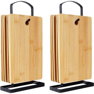 Excellent Houseware Broodplankjes met houder - 12x - bamboe hout - 22 x 15 cm - lichtbruin - ontbijtplankjes