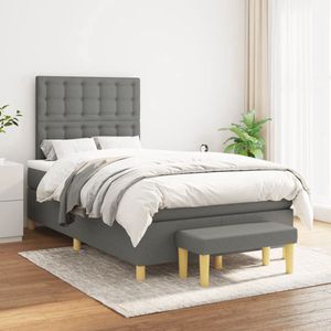 The Living Store Boxspring met matras stof donkergrijs 120x200 cm - Boxspring - Donkere Kleuren - Tweepersoonsbed - Pocketveermatras - Middenhard Matras