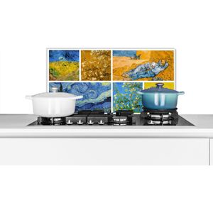 Spatscherm keuken 70x30 cm - Kookplaat achterwand Van Gogh - Collage - Sterrennacht - Muurbeschermer - Spatwand fornuis - Hoogwaardig aluminium