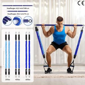 Fitness apparaten Set Voor Thuis - Krachttraining - Afneembare Training Bar - Inclusief 6 Weerstandsbanden - Home Gym