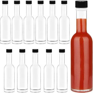 Belle Vous Saus & Likeur Flesjes (12 Pak) – Glazen 150ml Lege Drank Flesjes met Lek Bestendige Zwarte Schroefdoppen – Voor Hot Sauce, Olies & Dressings – Kleine Flesjes Voor Huwelijken en Feestjes