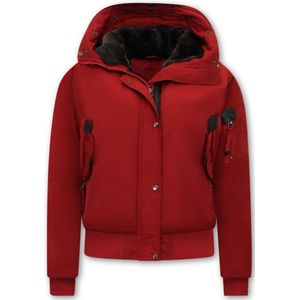 Gewatteerde Jas Kort Dames met Capuchon - 8815 - Rood