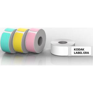 Kodak Label Era - Lot de 12 rouleaux de papier adhésif (9 blancs, 1 rose, 1 vert, 1 jaune) pour imprimante M50 - Idéal pour des étiquettes durables et colorées, facile à utiliser