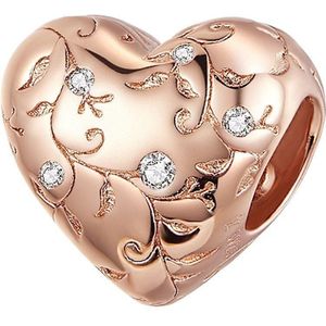 Vintage hart rose gold plated bedel | heart bead | Zilverana | geschikt voor alle bekende merken | 925 zilver | moederdag