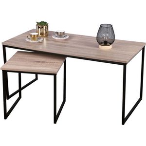 Urban Living 2-delig Salontafel & Bijzettafel - Industrieel design - MDF Hout - Metalen frame