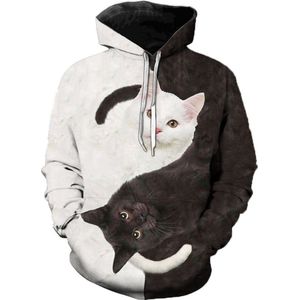 Hoodie poezen - poes - kat - katten - maat 3XL - vest - sweater - outdoortrui - trui - sweatshirt - zwart - wit
