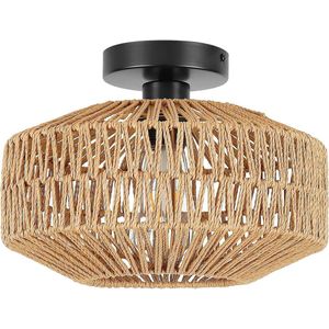 Rotan Hanglamp Boho Geweven Lampenkap - Retro E27 Plafondlamp voor Woonkamer - Handbewerkte Decoratieve Schaduw - Plafondlamp voor Badkamer - Slaapkamer Eetkamer Hal Keuken zeegras lampenkap