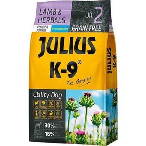 Julius K9 - Graanvrij en hypoallergeen hondenvoer - hondenbrokken op lam & aardappel basis - voor pups & jonge honden - 3kg