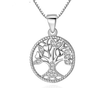 Zilveren Kettingen | Ketting Levensboom | Familieboom rond inclusief ketting 45 cm | 925 Sterling Zilver - 925 Keurmerk stempel - 925 Zilver Certificaat - Moederdag tip