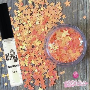 GetGlitterBaby® - Chunky Festival Glitters Sterretjes voor Lichaam en Gezicht Jewels Gel Glitterlijm Huid lijm / Face Body Glitter - Oranje + Glittergel Huidlijm