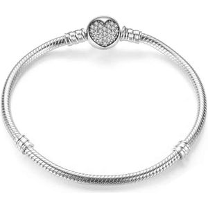 Tracelet | Zilveren Armbanden | Bedelarmband Hart | Klassieke hart sluiting met zirkonia | 925 Sterling Zilver | Pandora compatible | Met 925 Zilver Certificaat | In Leuke cadeauverpakking