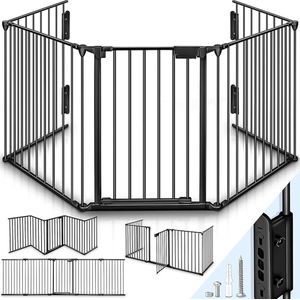 Veiligheidshek metaal | voor Huisdieren & Kinderen | Kachelhek, Veiligheidsrooster voor oven vouwbaar | Configuratierooster incl. 10 elementen, deur