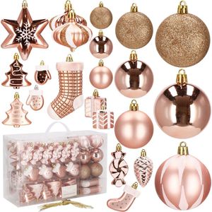 Springos Kerstballen | Kerstversiering | Onbreekbaar | 77 Stuks | Rosé/Goud