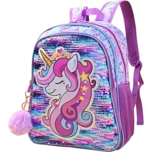 Twenty Two Schooltas met sleutelhanger voor meisjes | rugzak voor kinderen | basisschool | peuter | kleuter | lichtgewicht en verstelbare banden | grote capaciteit | dubbel ritssluiting | eenhoorn/unicorn rugzak |31x17x41cm 18L| lila/paars/roze/blauw
