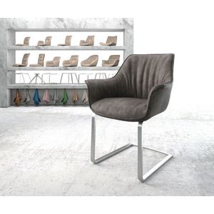 Sledestoel Keila-Flex met armleuning sledemodel vlak roestvrij staal microvelours antraciet vintage