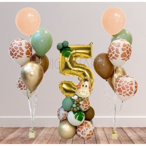 Versiering verjaardag 5 jaar – jungle versiering - 30 stuks - Versiering jongen - Versiering meisje - Safari Decoratie Kinderfeestje - Safari - Leeftijdballon 5 jaar - Versiering compleet pakket - Versiering 5 jaar - Birthday animals