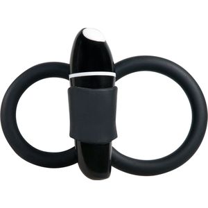 Sweet Smile – Penis en Testikel Ring met Vibratie Kogel voor Dubbel Stimulerend Effect – Zwart