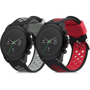 kwmobile 2x horlogebandjes geschikt voor Fossil Gen 6 Men's Smartwatch bandje - Smartwatch bandjes van TPU - Activity tracker horloge band in zwart / grijs / zwart / rood