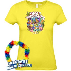 Dames t-shirt Flamingo Summer | Toppers in Concert 2024 | Club Tropicana | Hawaii Shirt | Ibiza Kleding | Lichtgeel Dames | maat S