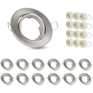 Inbouwspot set 12ER Gu10 inbouwframe Binnensocket Gu10 230V boordiameter 50mm, met roestvrijstalen basis, kan 30° spot draaien, gebruikt voor halogeen LED lampen