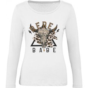B & C - Dames T Shirt Rebel  - Lange Mouw - Wit - Maat S