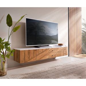 TV-meubel Bahan mango teak 175 cm 2 deuren 2 Laden marmer blad wit