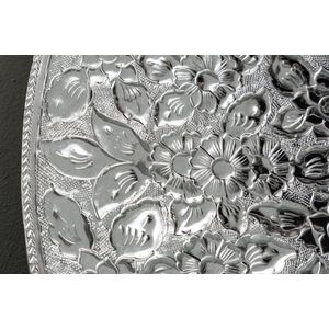 Handgemaakte wandspiegel MANDALA XL 80cm zilver rond in bloemenpatroon van metaal - 41759
