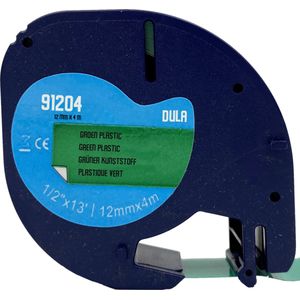 DULA - Dymo LetraTag 91204 - S0721640 - Label Tape - Zwart op Groen plastic - 12mm x 4m - 1 Stuk