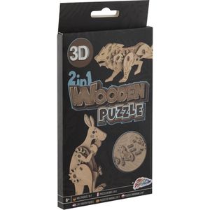 Grafix 2-in-1 Houten 3D Puzzel Leeuw en Kangoeroe