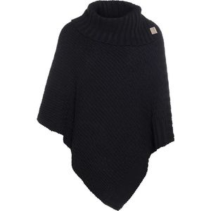Knit Factory Nicky Gebreide Poncho - Met sjaal kraag - Dames Poncho - Gebreide mantel - Zwarte winter poncho - Zwart - One Size