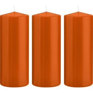 3x Oranje Cilinderkaarsen/Stompkaarsen 8 X 20 cm 119 Branduren - Geurloze Kaarsen Oranje